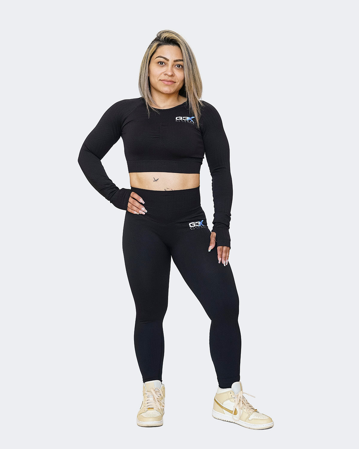 Corduroy Long Sleeve Crop Top Black 1