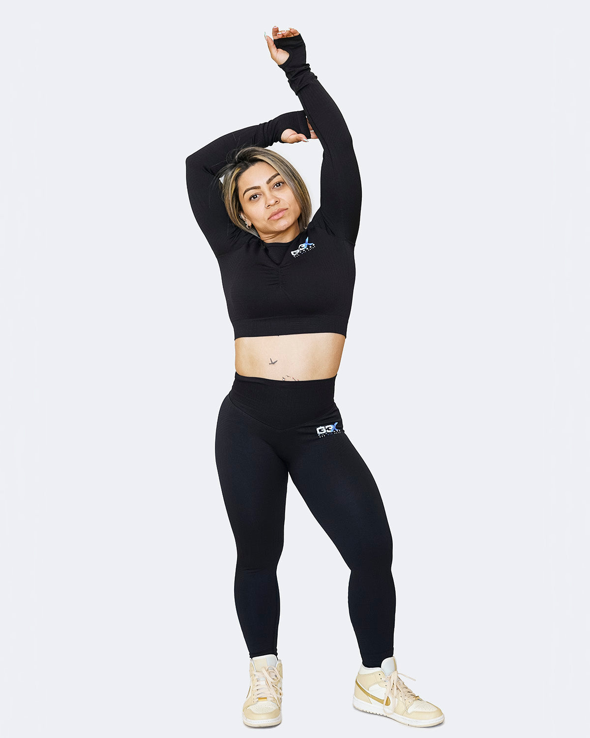 Corduroy Long Sleeve Crop Top Black 2