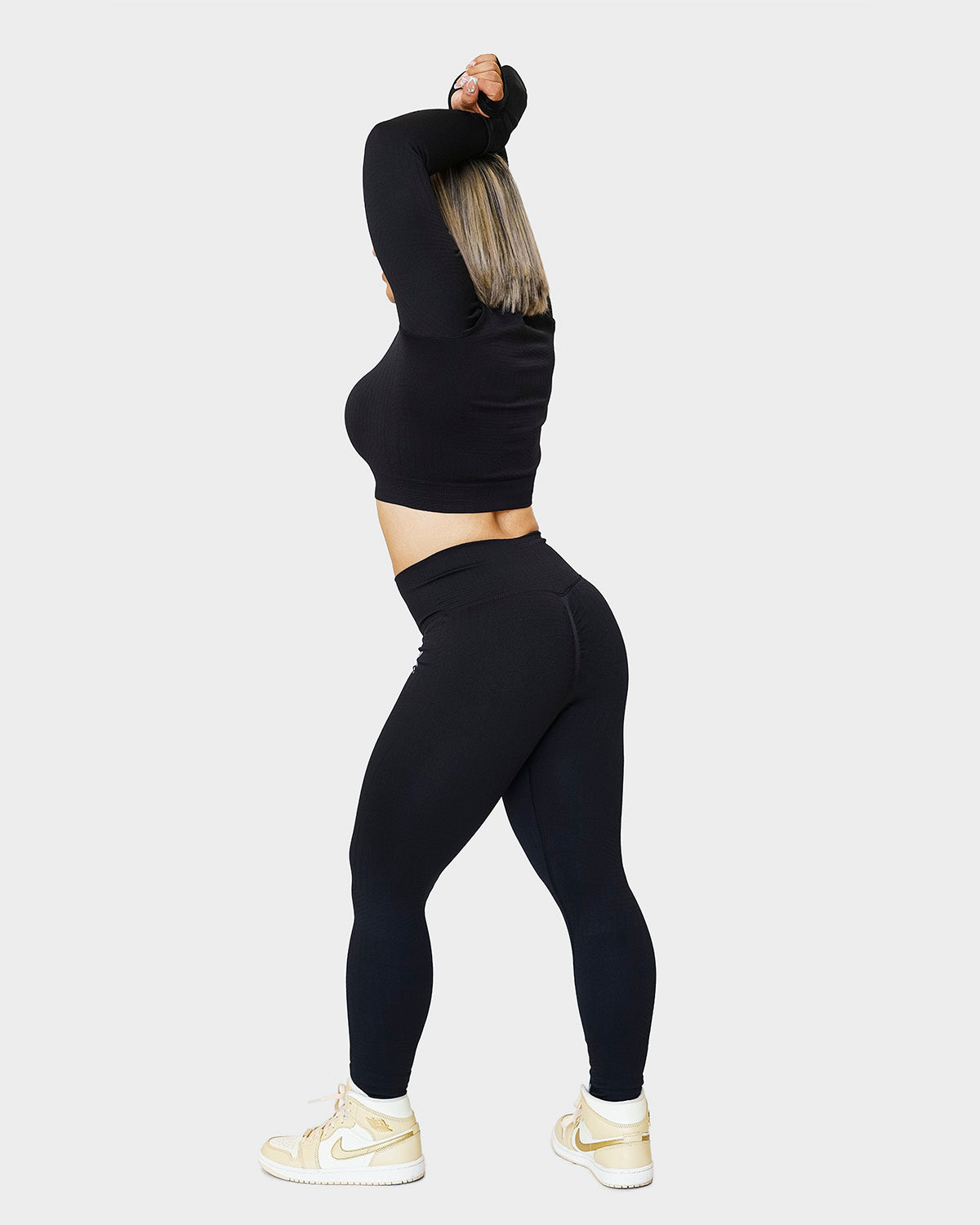 Corduroy Long Sleeve Crop Top Black 4