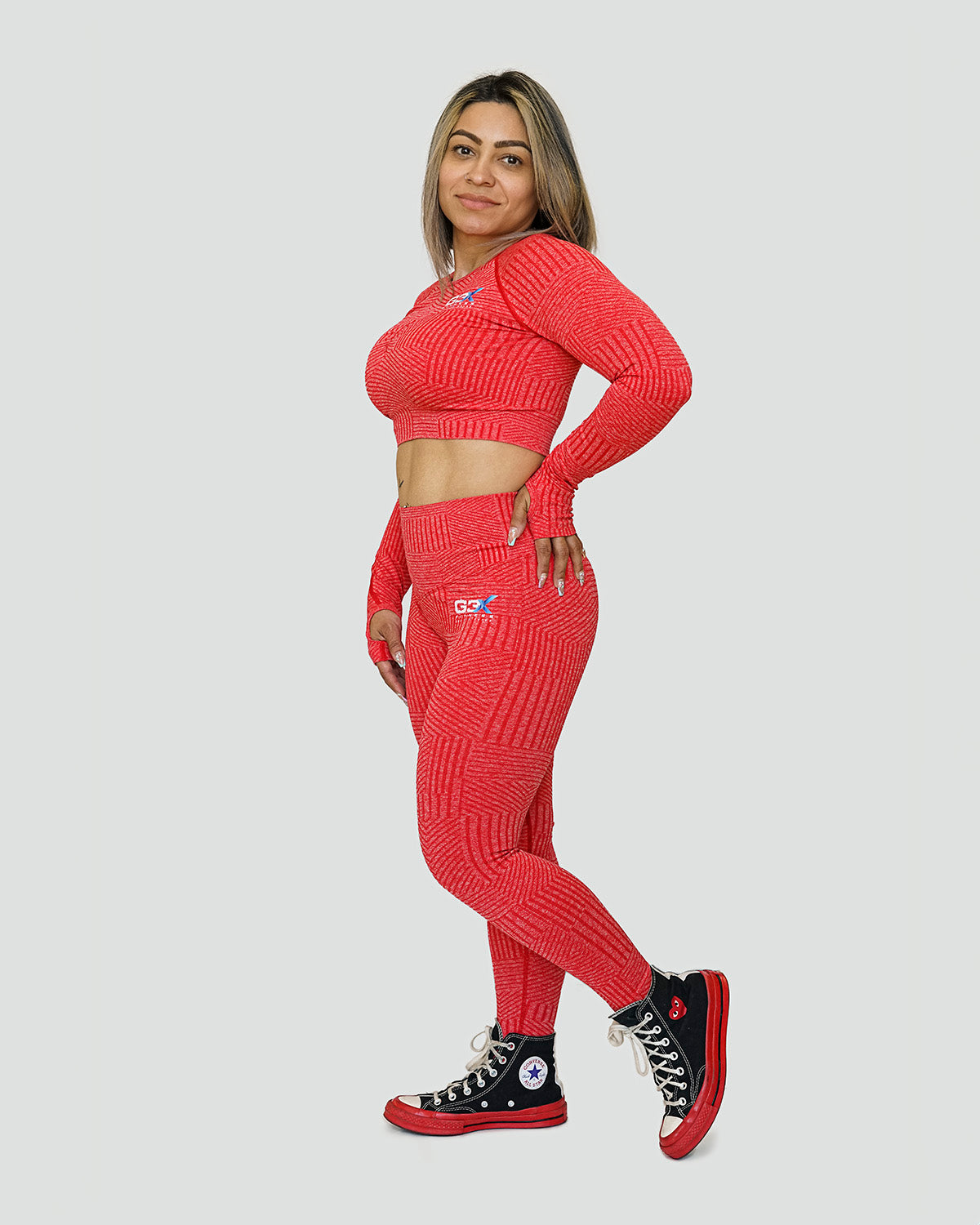 Corduroy Long Sleeve Crop Top Coral 2