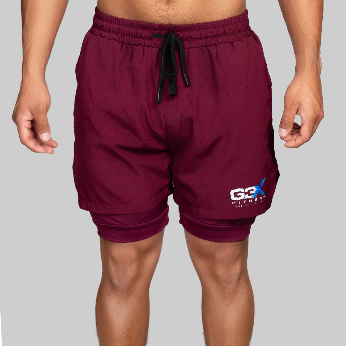 G3X Men Gym Shorts Burgundy Front