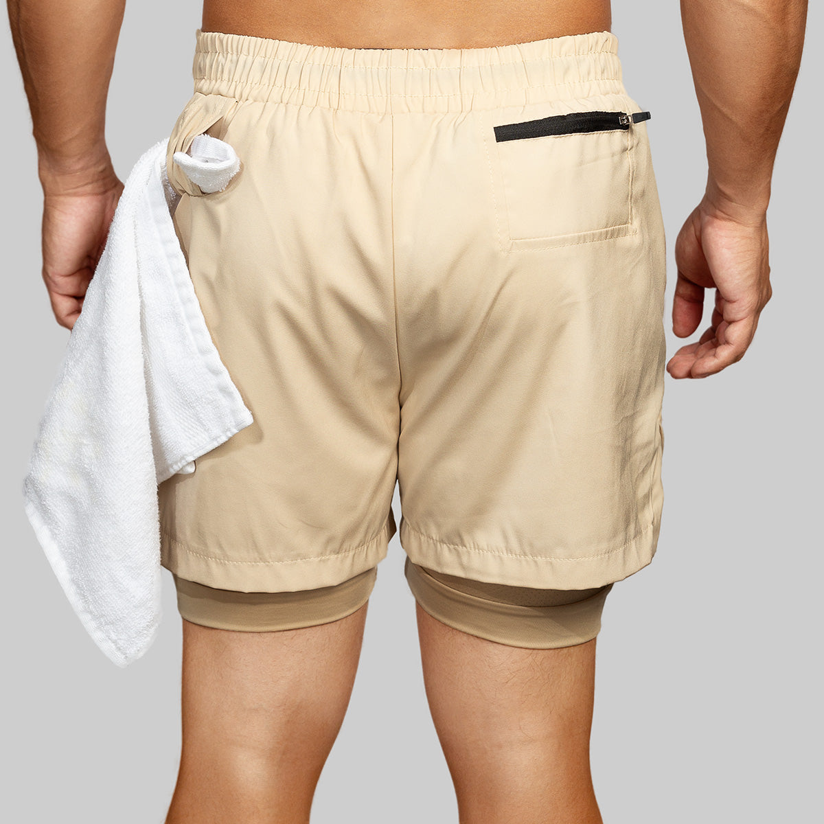 G3X Men Gym Shorts Khaki Back Towel