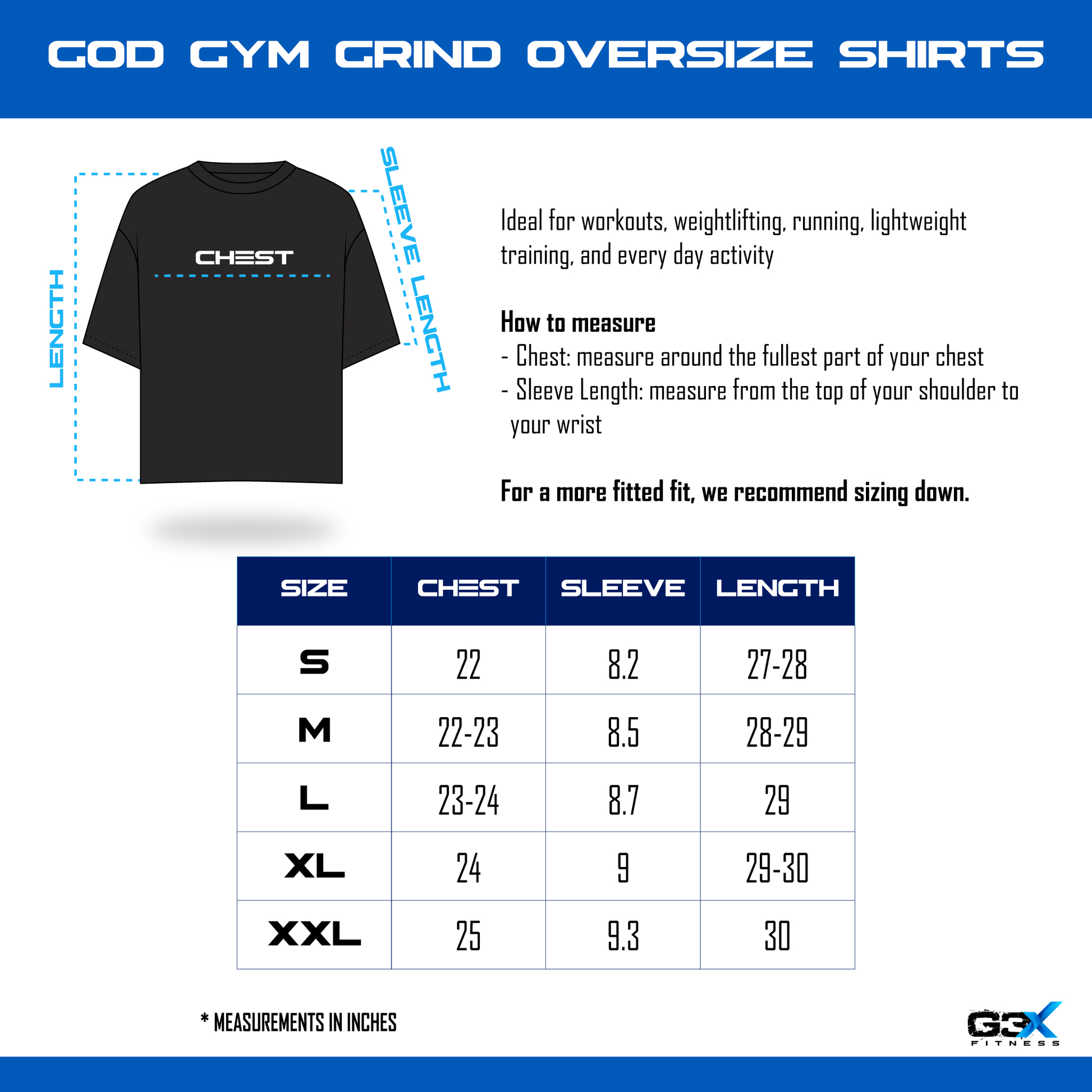 size chart oversize shirts
