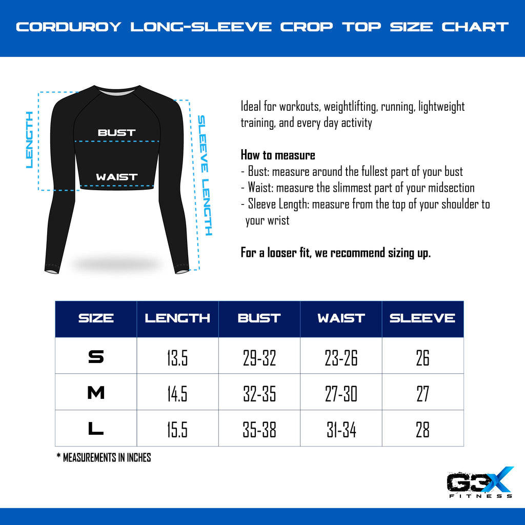 size chart corduroy crop top long sleeve